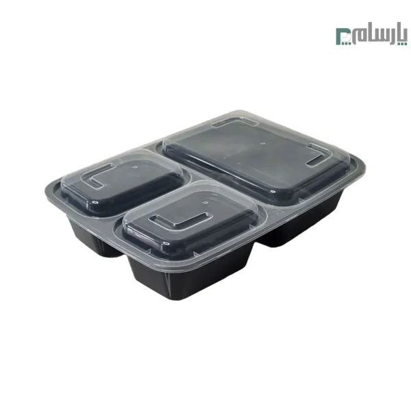 ظرف ماکروویو مستطیل 3 خانه مشکی پولاد 140 عددی